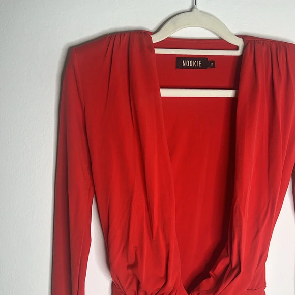 Nookie Dasha Deep Plunge Bodysuit in Fiery Red Size XS - Picture 6 of 9